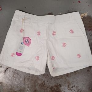 CASTAWAY NANTUCKET ISLAND SHORTS WHITE EMBROIDERED CRABS SZ 6